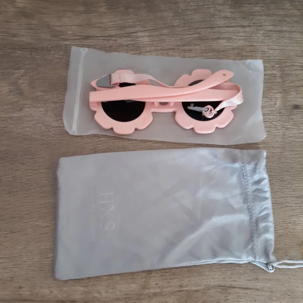 Toddler Sunglasses with Strap Polarized Lens Retro Flexible Flower Frame